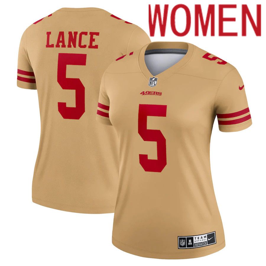 Women San Francisco 49ers #5 Trey Lance Nike Gold Inverted Legend NFL Jersey->women nfl jersey->Women Jersey